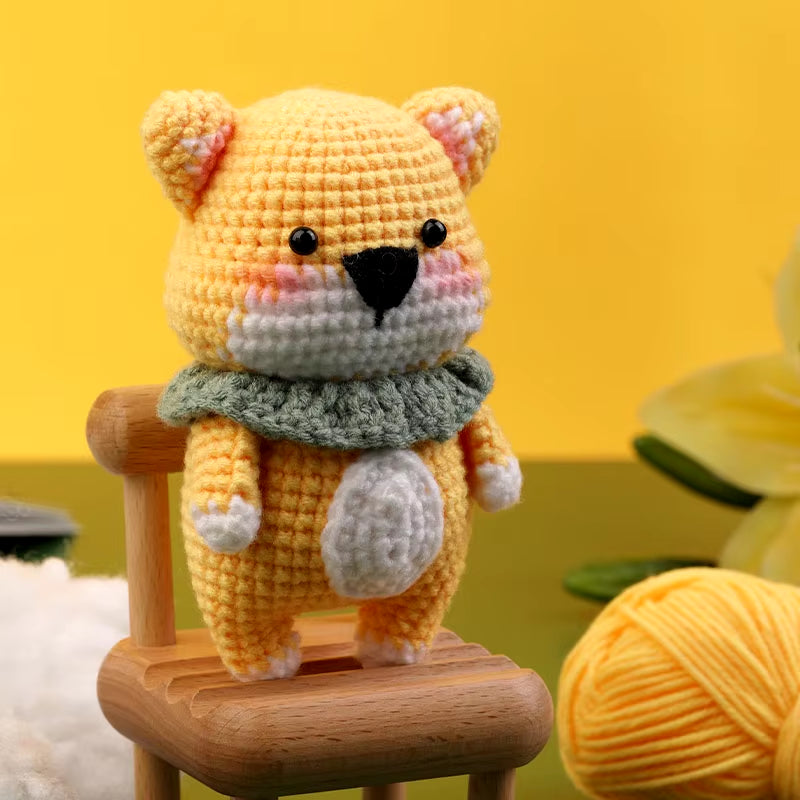 DIY Crochet Animal Kit with Hand Knitting Yarn Needles Plush Doll Easy for Starter Includes Enough Yarn Hook Accessories