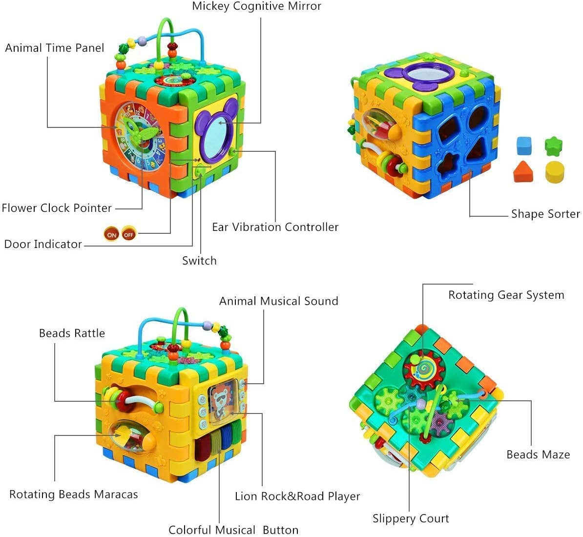 Baby Activity Cube Toddler Toys - 6 in 1 Shape Sorter Toys Baby Activity Play Centers for Kids Infants Educational Musci Play Cube Preschool Toys for 1 2 Years Old Boys & Girls(Battery Excluded)