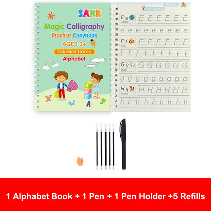 4Pcs Sank Magic Practice Copybook Pen Preschools Kids Calligraphy English Verison Free Wiping Children Reusable Writing Book