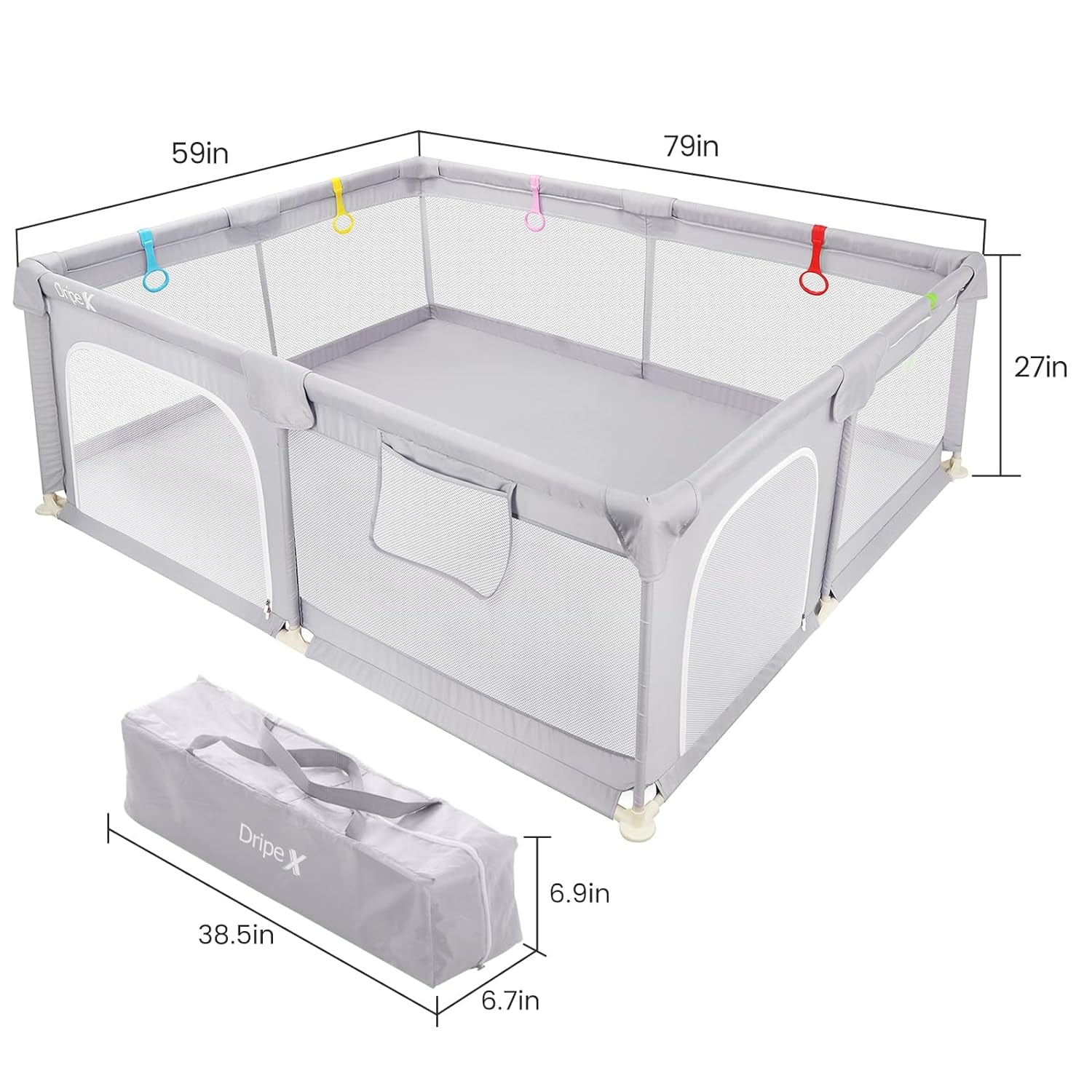 Baby Playpen, 79"×59" Play Pens for Babies and Toddlers, Safe Anti-Fall Play Yard with Gates, Baby Fence with Breathable Mesh, Indoor & Outdoor Kids Activity Center, Grey