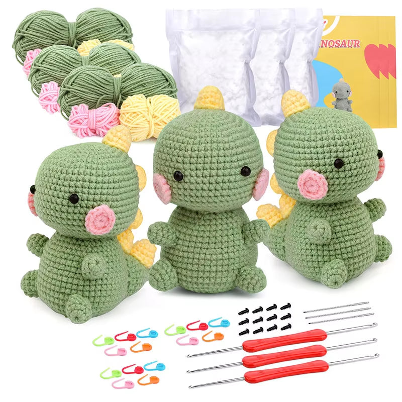 DIY Crochet Animal Kit with Hand Knitting Yarn Needles Plush Doll Easy for Starter Includes Enough Yarn Hook Accessories