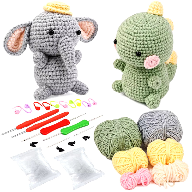 DIY Crochet Animal Kit with Hand Knitting Yarn Needles Plush Doll Easy for Starter Includes Enough Yarn Hook Accessories